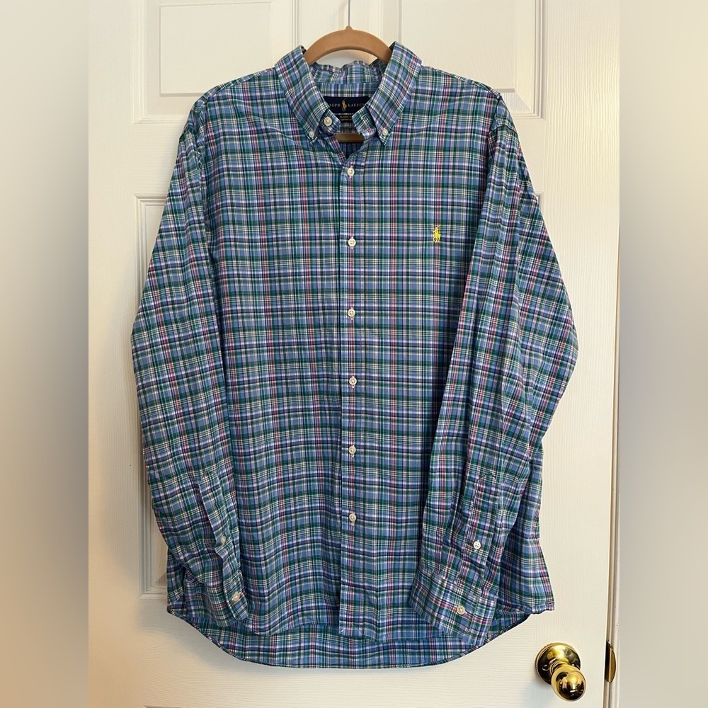 Ralph Lauren Preppy Button-down Cotton Plaid Classic Fit Dress Shirt Size XL